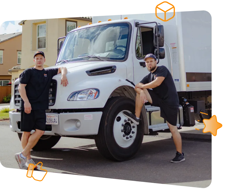 Service Pro Movers team with truck for piano movers service in residential area