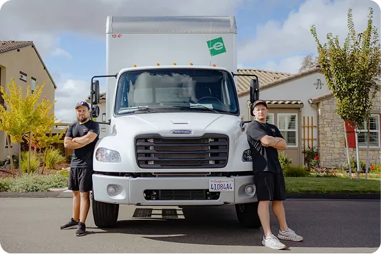 Service Pro Movers team with a moving truck in Sacramento, illustrating the cost of truck rental and fuel for independent moving