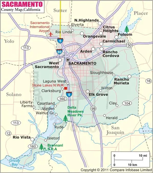 Map highlighting Service Pro Movers service areas in Sacramento and Roseville